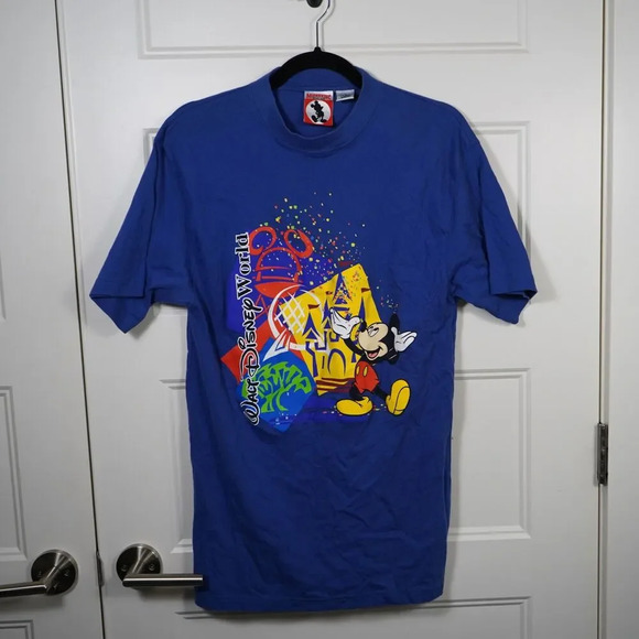 Vintage 90s Red inc Tag‎ Walt Disney World Mickey Mouse T Shirt Blue Mens Sz L - Picture 1 of 4